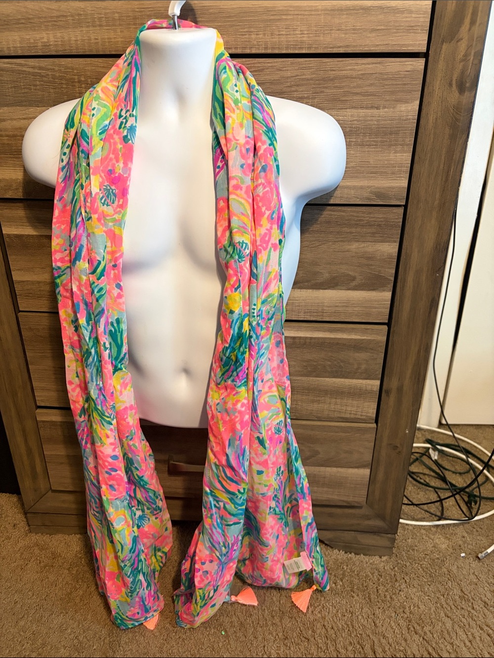 Lilly Pulitzer Bright Floral Multicolor Scarf with Tassels